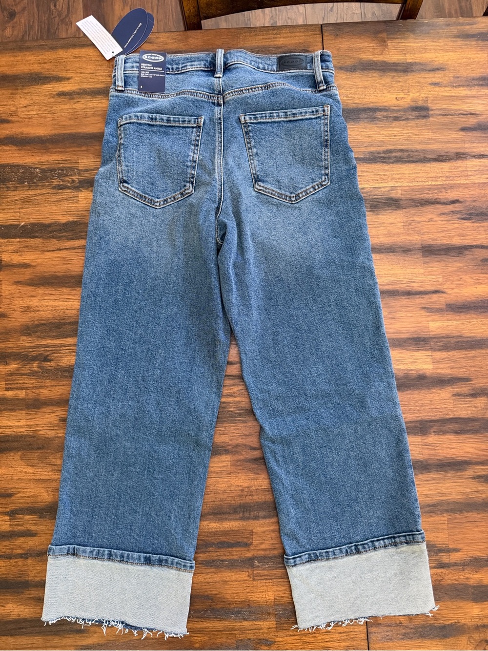 Women's Distressed Blue High-Rise Cuffed Straight Jeans - Picture 2 of 3